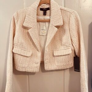 Forever 21 Cream Tweed Blazer with Fringe
